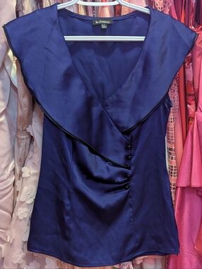 le chateau Deep Purple Satin Wrap-Style Blouse Made In Canada Xs